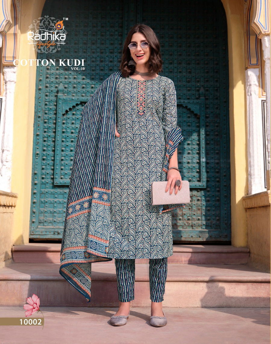 Cotton Kudi Vol 10 By Radhika Cotton Kurti With Bottom Dupatta Wholesale Shop In Surat
